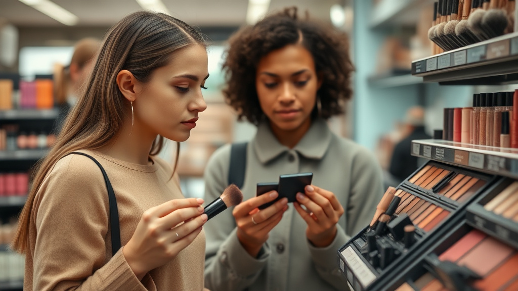 makeup shoppers comparing blush formulas and shades for apartments and renters