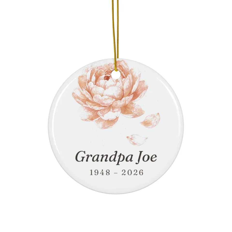 Peony Keepsake Ornament in Circle, Printify product mockup (front view)